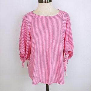 Ava & Viv Pink and White Striped 3/4 Sleeve Top